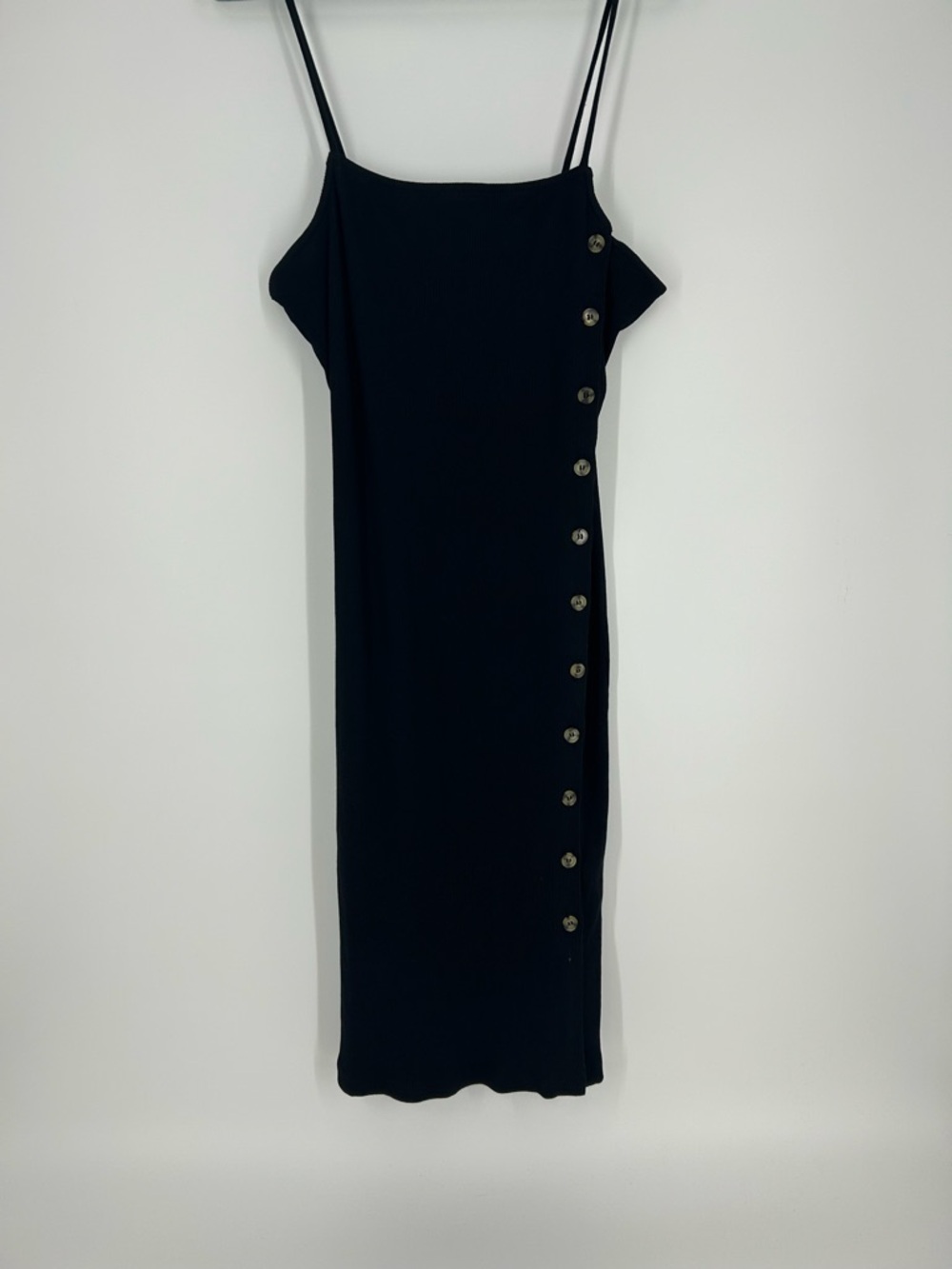 French Connection Black Slip Midi Dress with Side Buttons